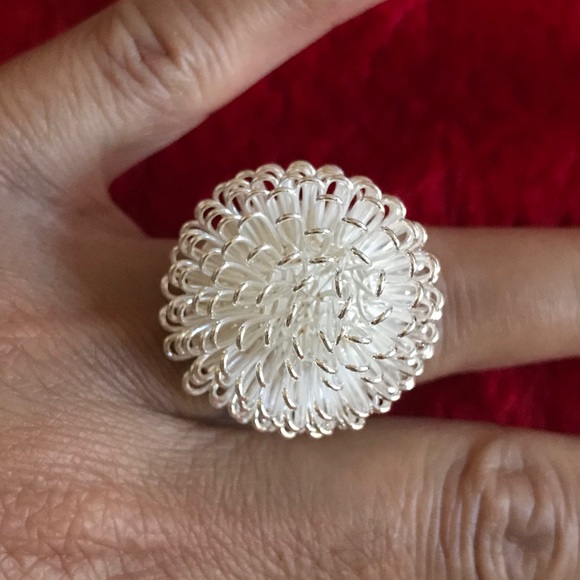 Handmade Silver Adjustable Flower Ring - Picture 2 of 11